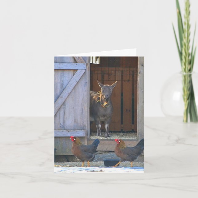 Goat and Chicken Farmyard Note Card (Front)