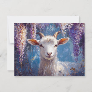 Goat and Purple Wisteria Flowers Postcard