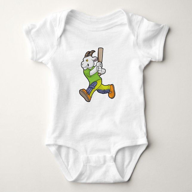 Goat as Batsman with Cricket bat Baby Bodysuit (Front)
