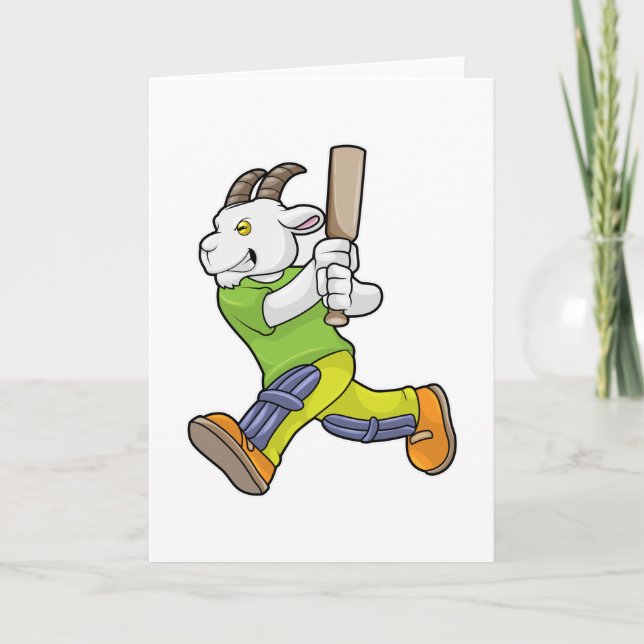 Goat as Batsman with Cricket bat Card (Front)