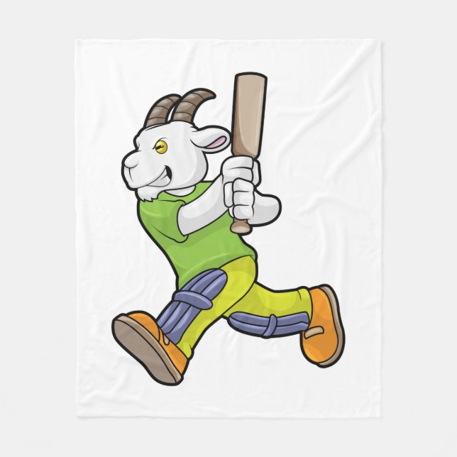 Goat as Batsman with Cricket bat Fleece Blanket (Front)