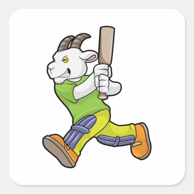 Goat as Batsman with Cricket bat Square Sticker (Front)