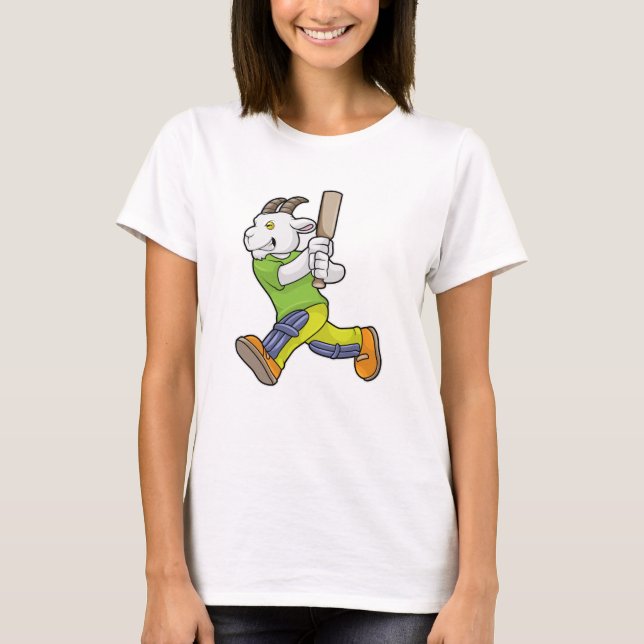 Goat as Batsman with Cricket bat T-Shirt (Front)