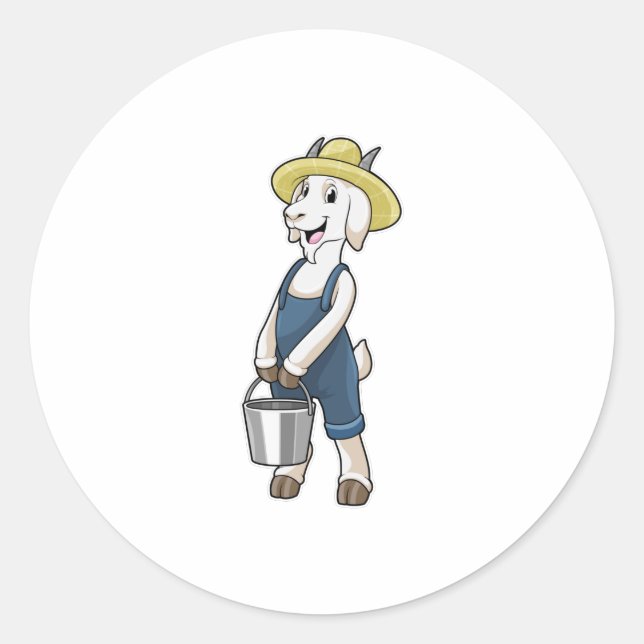 Goat as Farmer with Bucket Classic Round Sticker (Front)