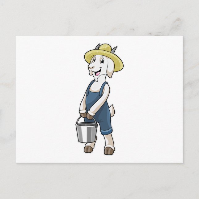 Goat as Farmer with Bucket Postcard (Front)