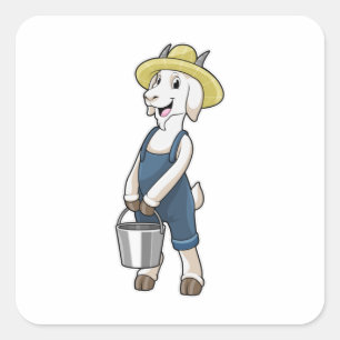 Goat as Farmer with Bucket Square Sticker