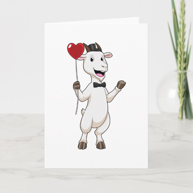 Goat as Groom with Heart Balloon Card (Front)