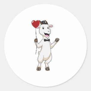 Goat as Groom with Heart Balloon Classic Round Sticker