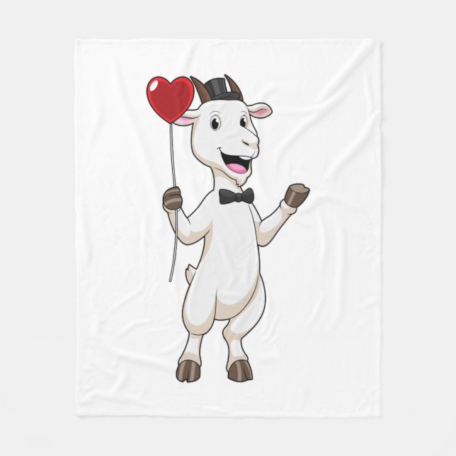 Goat as Groom with Heart Balloon Fleece Blanket (Front)
