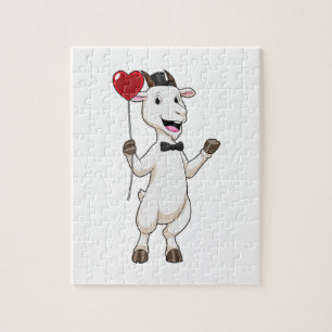 Goat as Groom with Heart Balloon Jigsaw Puzzle