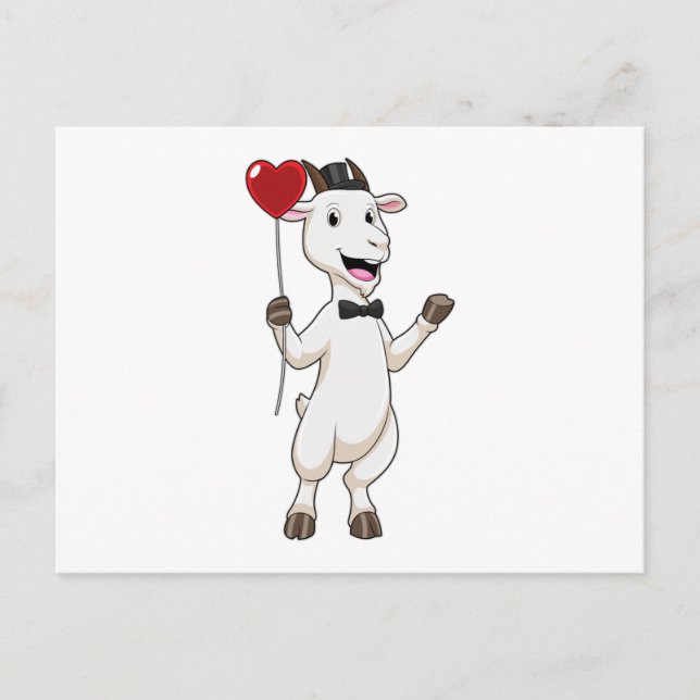 Goat as Groom with Heart Balloon Postcard (Front)