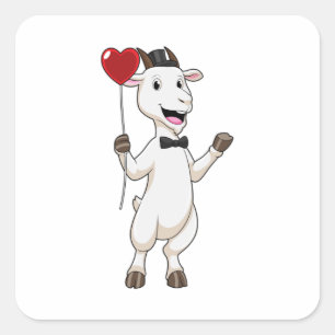 Goat as Groom with Heart Balloon Square Sticker