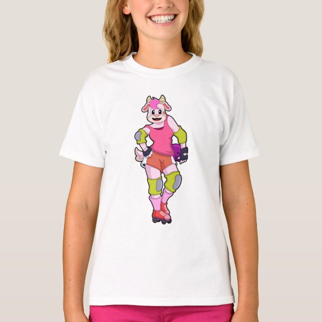Goat as Inline Skater with Inline Skates T-Shirt (Front)