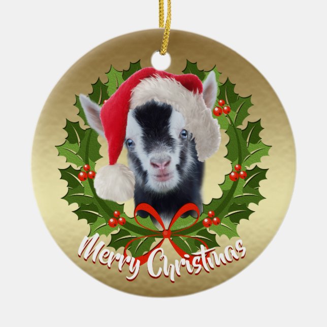 GOAT Baby Nigerian  Santa Hat Christmas Ornament (Front)