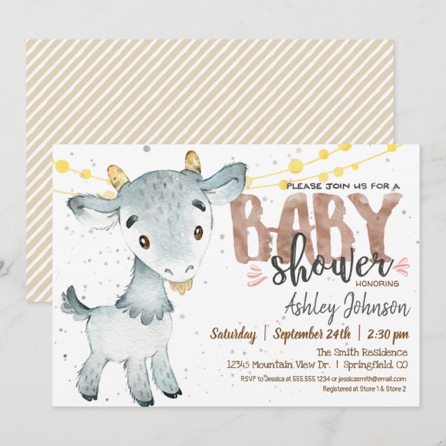 Goat Baby Shower invitation, Boy, Farm Invitation (Front/Back)