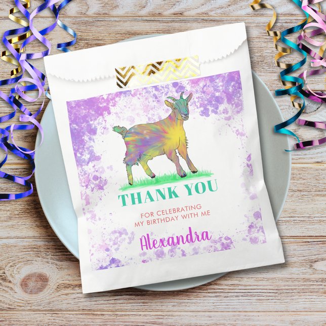 Goat Birthday Party Thank You Favour Bag (Cute goat colorful farm animal art birthday party thank you custom favor bag)