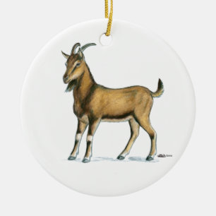 Goat: Brown Ceramic Tree Decoration