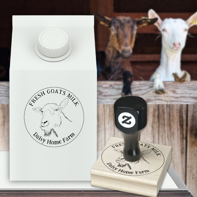 Goat Business Custom Rubber Stamp (Fresh goats milk custom ink rubber stamp with simple goat drawing funny farm animal art)