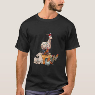 Goat Chicken Santa Hat Reindeer Christmas Lights F T-Shirt