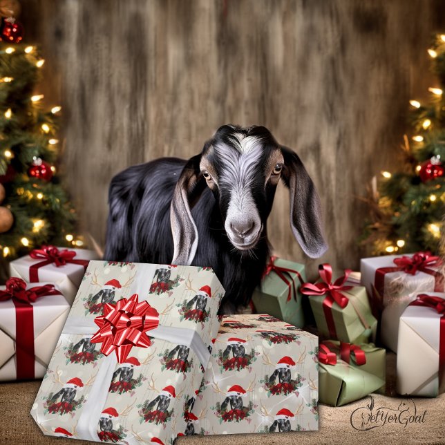 Goat Christmas Cute Nubian Baby Goat in Antlers Wrapping Paper (Creator Uploaded)