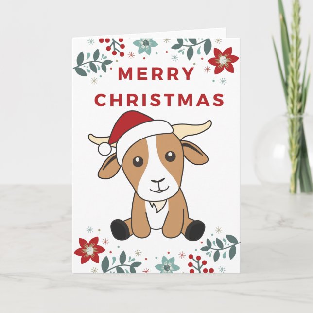 Goat Christmas Goats Winter Animals Holiday Card (Front)