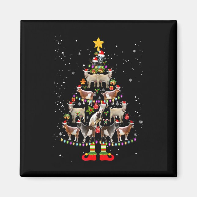 Goat Christmas Pajama  Xmas Goats Tree Lights Sant Magnet (Front)