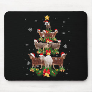 Goat Christmas Pajama Xmas Goats Tree Lights Santa Mouse Pad