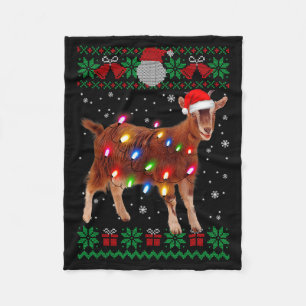 Goat Christmas Sweater Goat Christmas Tree Lights  Fleece Blanket