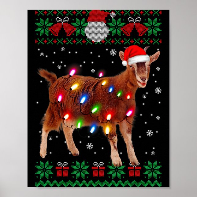 Goat Christmas Sweater Goat Christmas Tree Lights  Poster (Front)