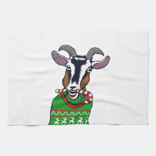 Goat Christmas Sweater Tea Towel