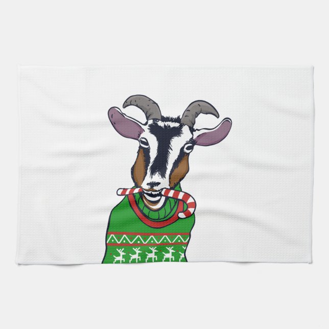 Goat Christmas Sweater Tea Towel (Horizontal)