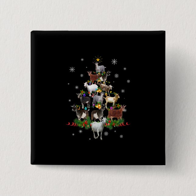 Goat Christmas Tree Snow Goat Xmas 15 Cm Square Badge (Front)