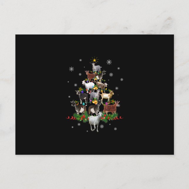 Goat Christmas Tree Snow Goat Xmas Announcement Postcard (Front)