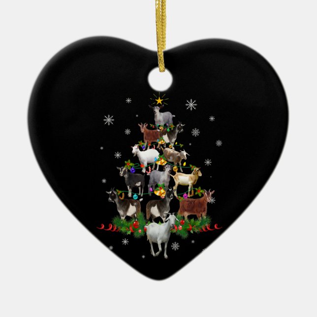 Goat Christmas Tree Snow Goat Xmas Ceramic Ornament (Front)