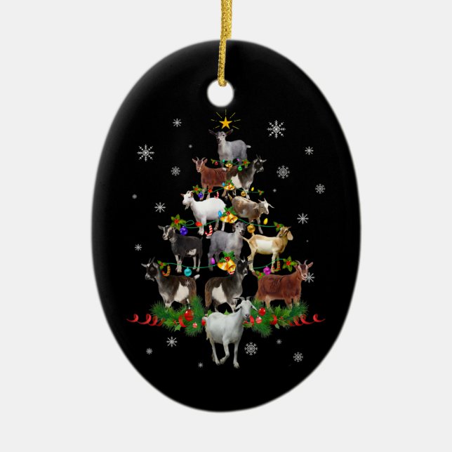Goat Christmas Tree Snow Goat Xmas Ceramic Ornament (Front)