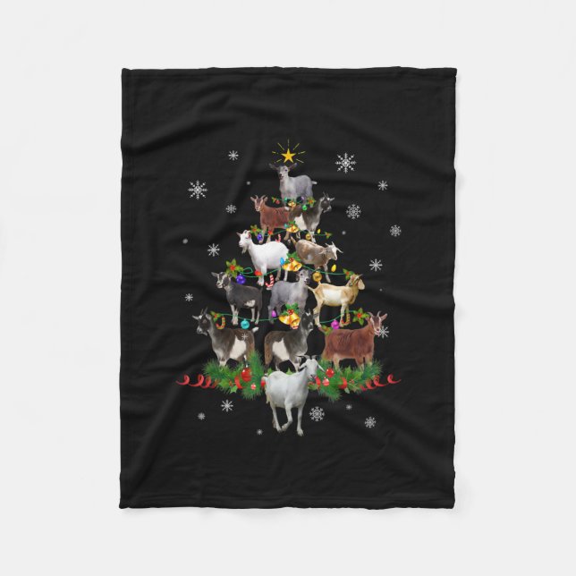 Goat Christmas Tree Snow Goat Xmas Fleece Blanket (Front)