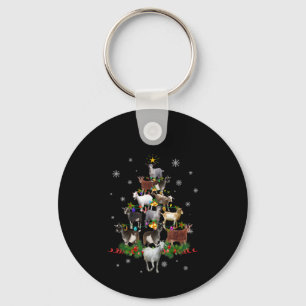 Goat Christmas Tree Snow Goat Xmas Key Ring