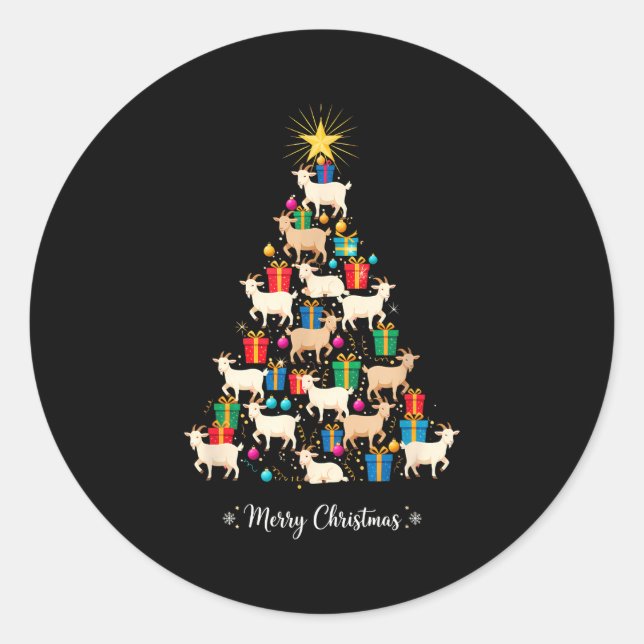 Goat Christmas Tree Xmas Holiday Men &amp; Women  Classic Round Sticker (Front)