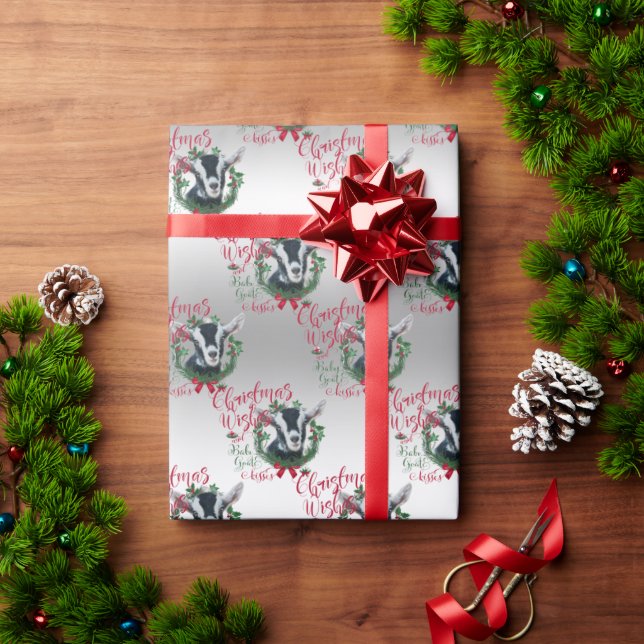 GOAT | Christmas Wishes Baby Goat Kisses Alpine Wrapping Paper (Holiday Gift)