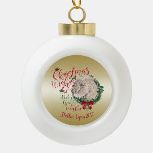 GOAT   Christmas Wishes Baby Goat Kisses Angora Ceramic Ball Christmas Ornament