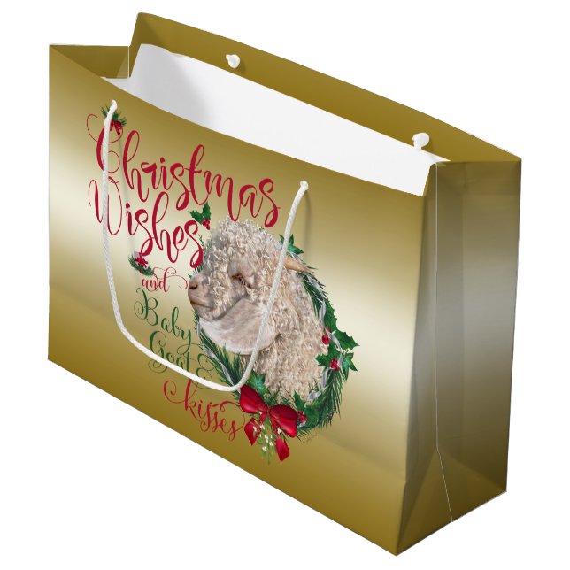 GOAT | Christmas Wishes Baby Goat Kisses Angora Large Gift Bag (Front Angled)