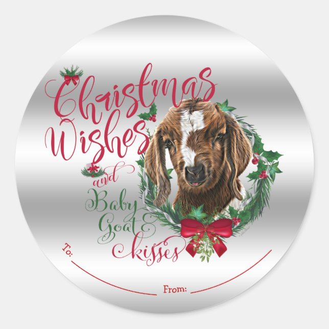 GOAT | Christmas Wishes Baby Goat Kisses Boer Classic Round Sticker (Front)