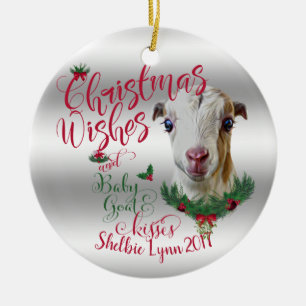 GOAT   Christmas Wishes Baby Goat Kisses LaMancha Ceramic Ornament
