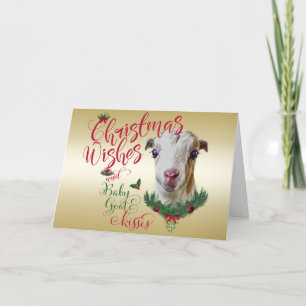 GOAT   Christmas Wishes Baby Goat Kisses LaMancha Holiday Card