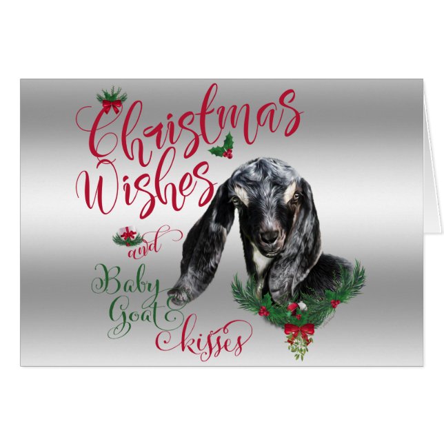 GOAT | Christmas Wishes Baby Goat Kisses Nubian (Front Horizontal)