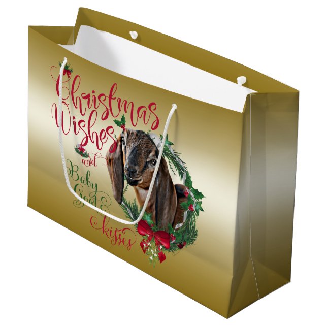 GOAT | Christmas Wishes Baby Goat Kisses Nubian 2 Large Gift Bag (Front Angled)