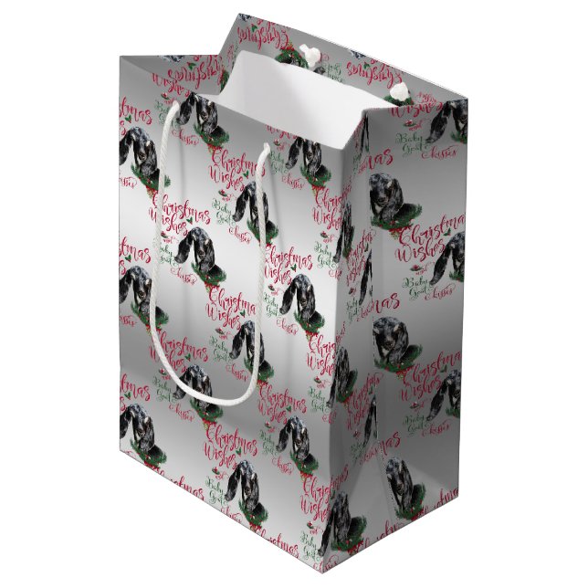 GOAT | Christmas Wishes Baby Goat Kisses Nubian 2 Medium Gift Bag (Front Angled)