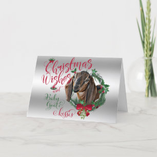 GOAT   Christmas Wishes Baby Goat Kisses Nubian 3 Holiday Card
