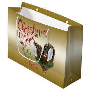 GOAT Christmas Wishes Baby Goat Kisses Nubian 3 Large Gift Bag