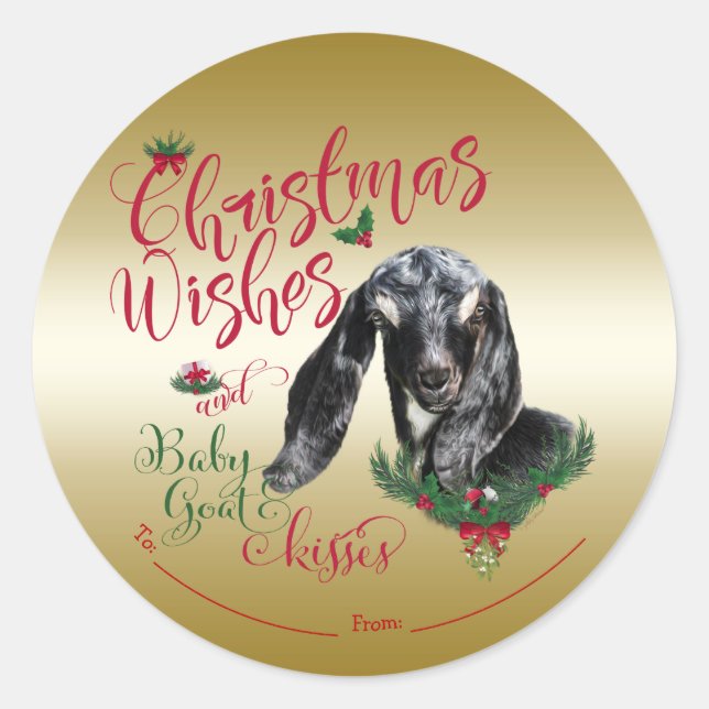 GOAT | Christmas Wishes Baby Goat Kisses Nubian Classic Round Sticker (Front)
